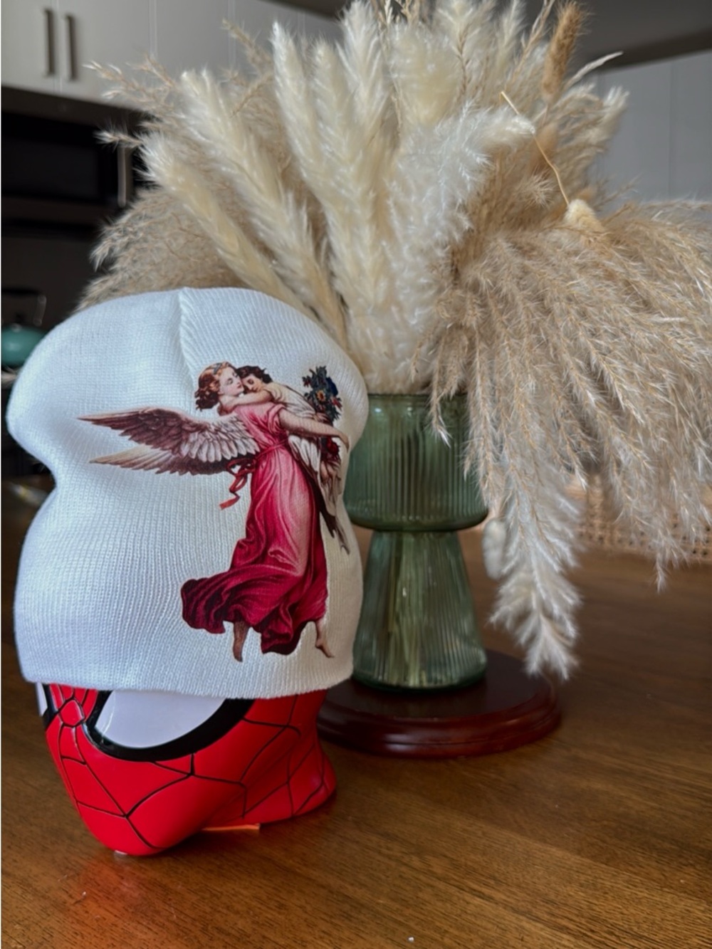 White Beanie with Angel Graphic